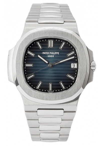 Patek Philippe Nautilus mit blauem Zifferblatt und Edelstahlarmband.