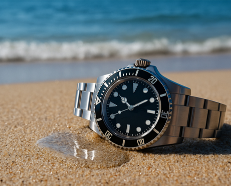 Luxusuhr im Salzwasser am Strand