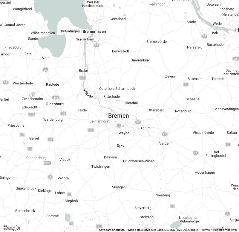 Karte Bremen mit Chronokauf Ankaufgebiet für Luxusuhren in Mitte, Schwachhausen, Oberneuland, Horn, Neustadt und Bremen Nord