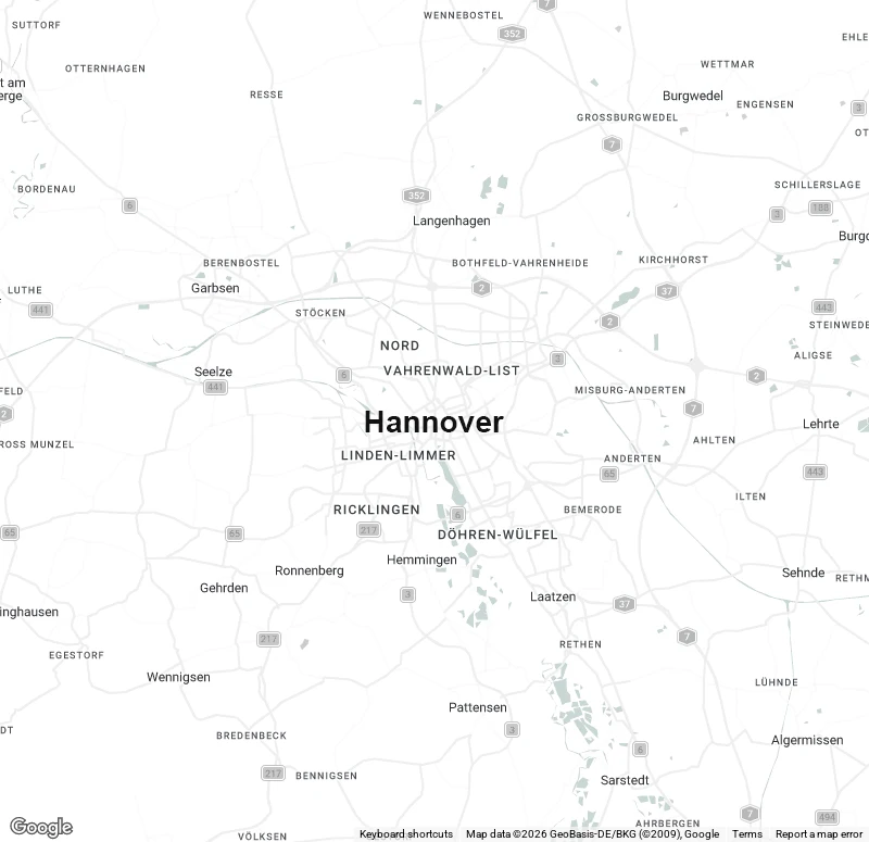 Karte Hannover mit Chronokauf Ankaufgebiet für Luxusuhren in Mitte, List, Bothfeld, Kirchrode, Laatzen und Linden