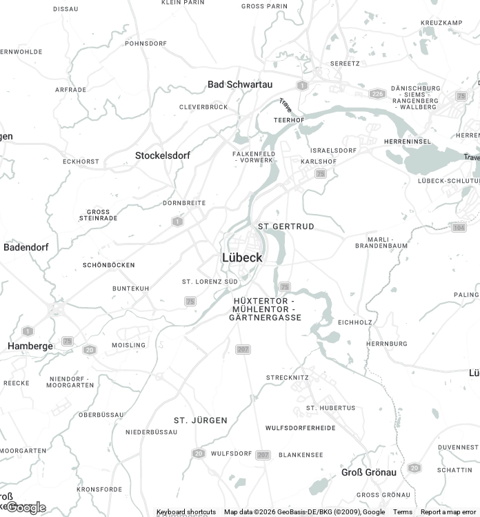 Karte Lübeck mit Chronokauf Ankaufgebiet für Luxusuhren in Innenstadt, Travemünde, Stockelsdorf, St. Jürgen und Bad Schwartau