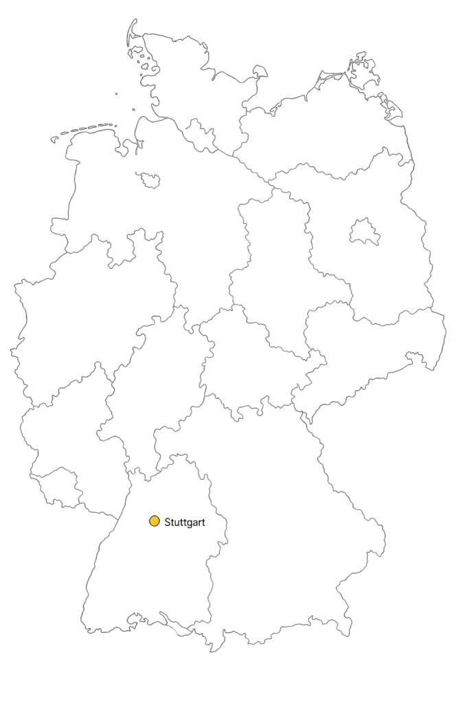 Deutschlandkarte mit markiertem Stuttgart für den professionellen Luxusuhren Ankauf von Chronokauf in Baden-Württemberg