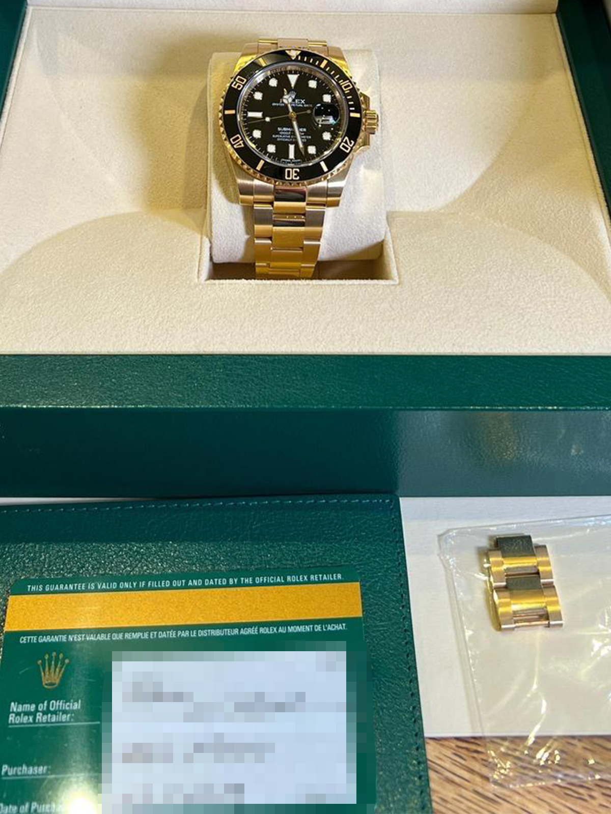 Rolex Uhr mit Garantiezertifikat, Originalbox und zusätzlichen Gliedern im Full Set