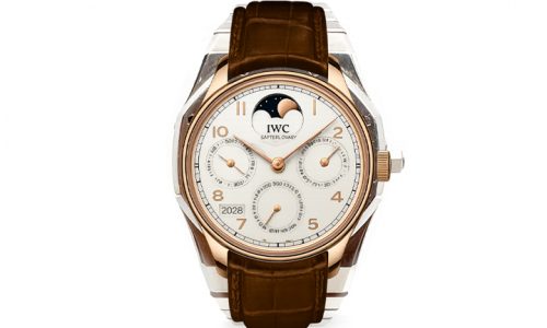 Gebrauchte IWC Portugieser Ewiger Kalender in Roségold mit braunem Lederarmband